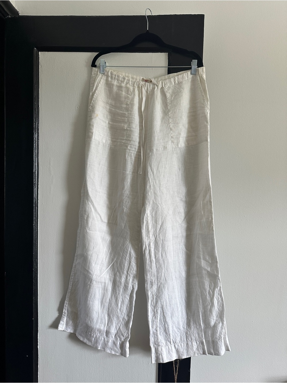 Faherty Lightweight White Linen Wide-Leg Drawstring Pants